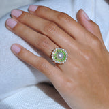 Demantoid Garnet and Diamond Halo Pearl Ring