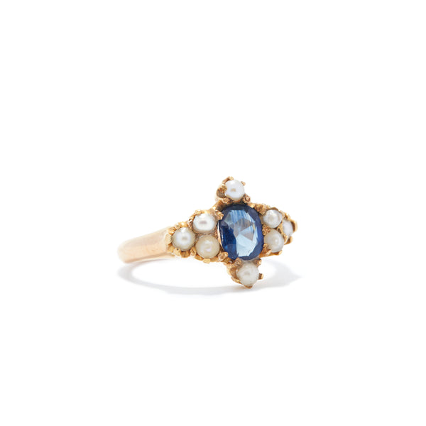 Sapphire and Petite Seed Pearl Ring