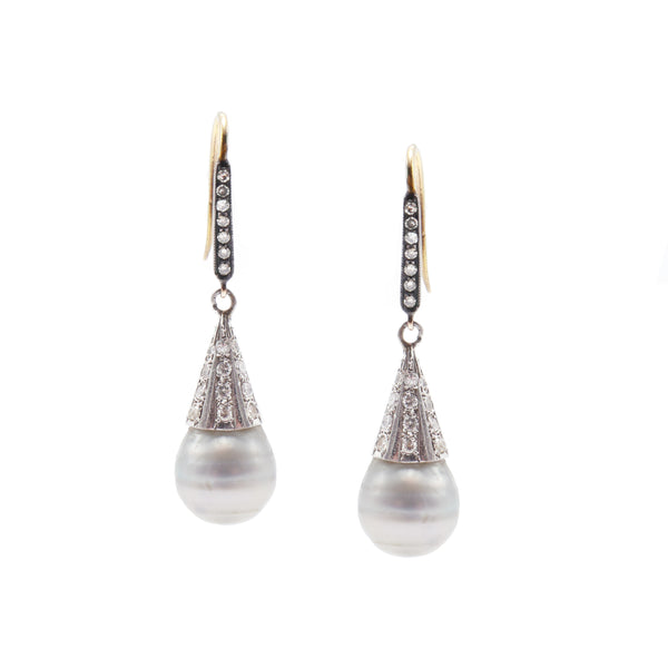 Vintage Pearl and Diamond Drop Earrings