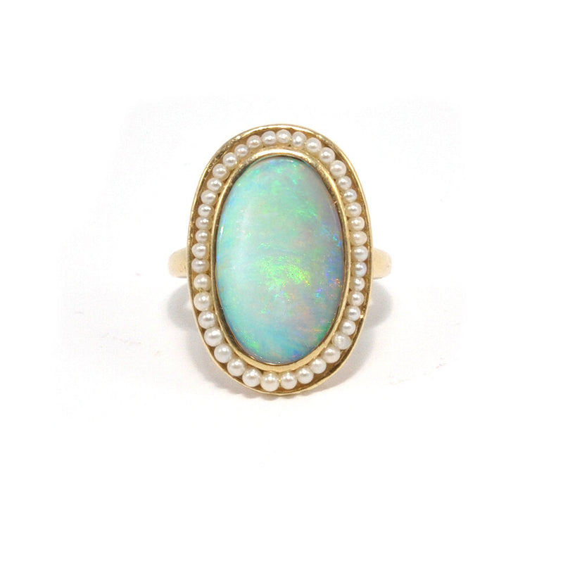 Large Opal and Pearl Halo Ring