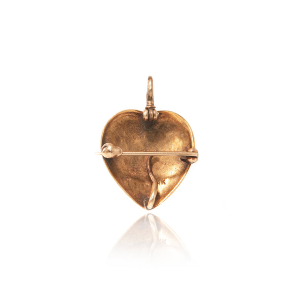 Pearl and Diamond Heart Pendant Pin