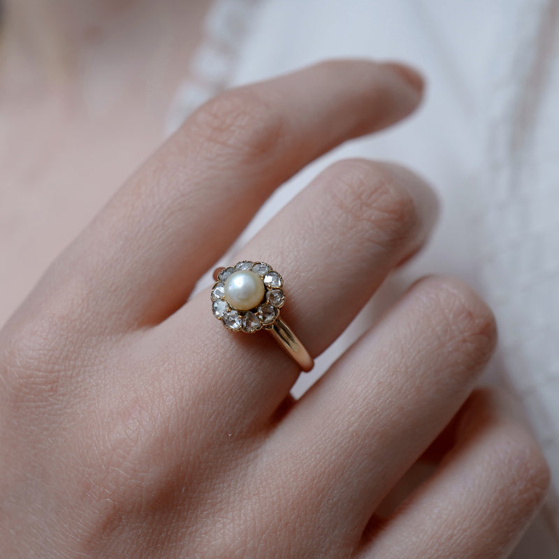 Elodie Pearl and Rose Cut Diamond Ring