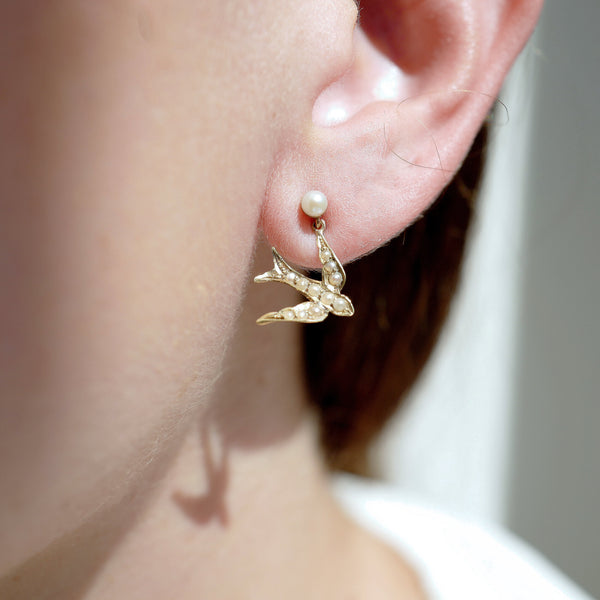 Victorian Seed Pearl Swallow Earrings
