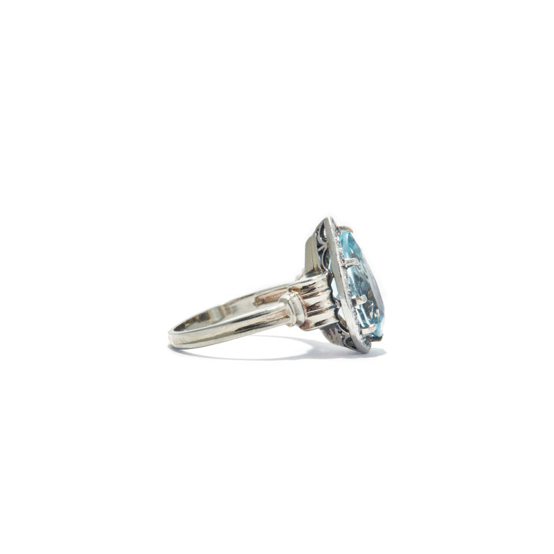 Vintage Pear Cut Aquamarine and Diamond Ring