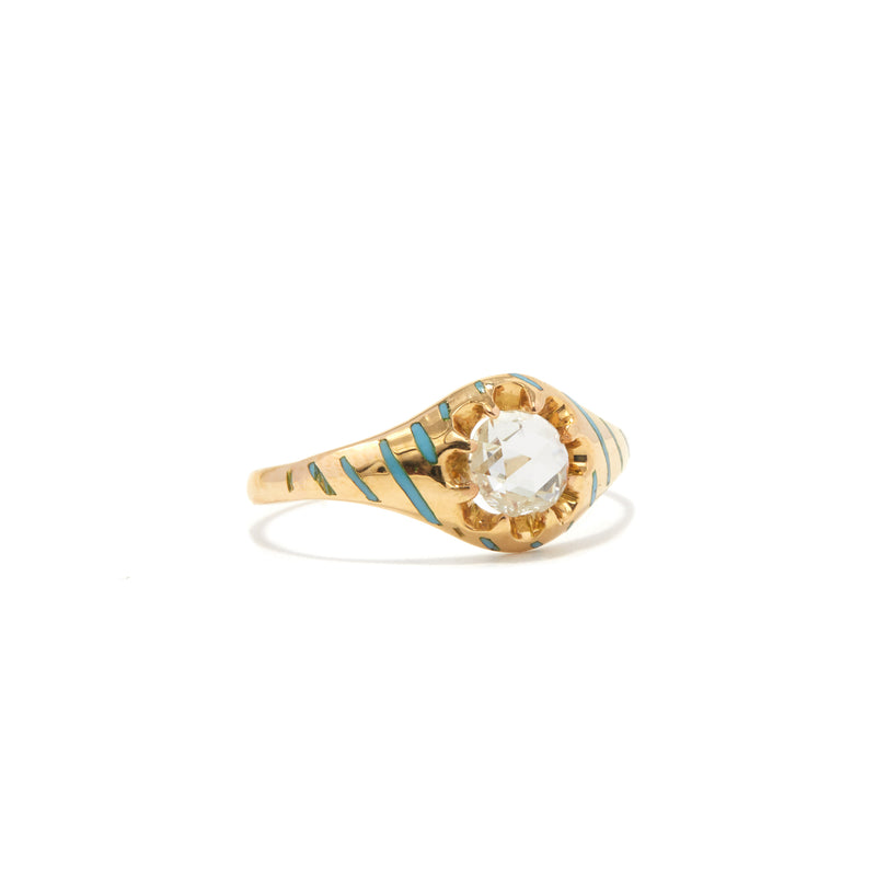 Enamel Rose Cut Diamond Ring