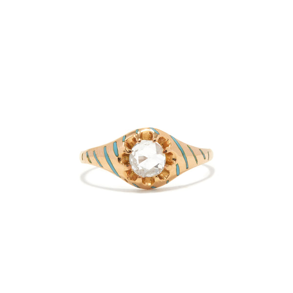 Enamel Rose Cut Diamond Ring