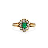 Rose cut diamond and Emerald Halo Ring