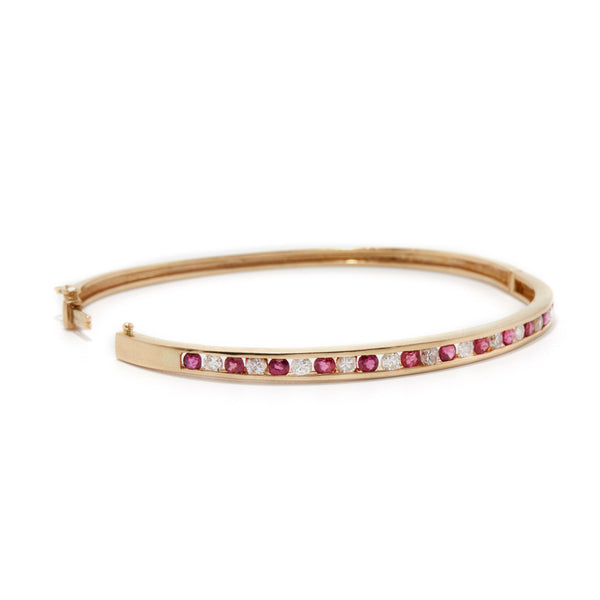 Channel Set Ruby and Diamond Bangle