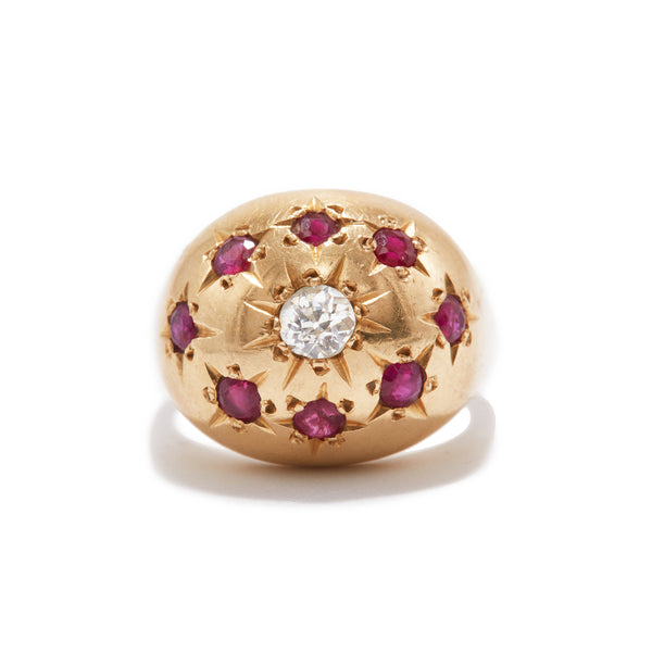 Diamond And Ruby Star Bombé Ring