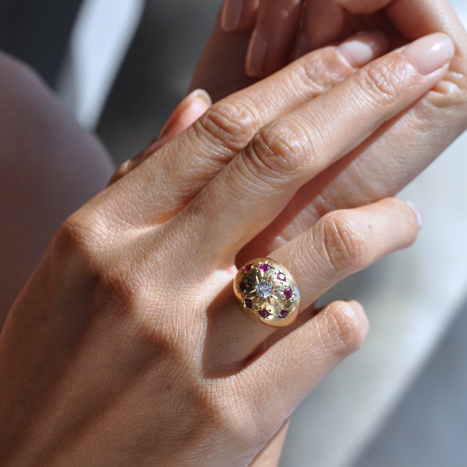Diamond And Ruby Star Bombé Ring