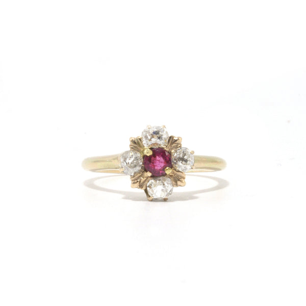 Ruby and Diamond Cluster Ring