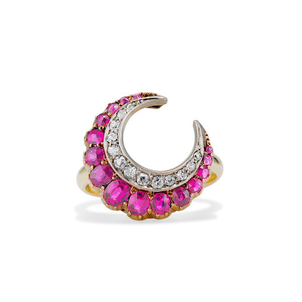 Victorian Ruby and Diamond Crescent Ring