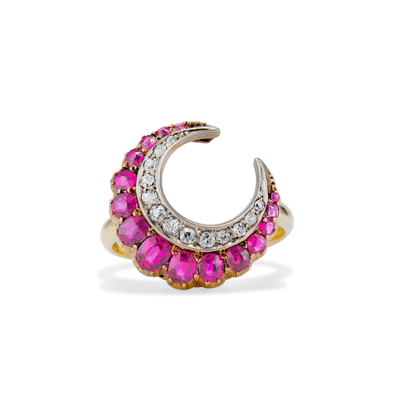 Victorian Ruby and Diamond Crescent Ring