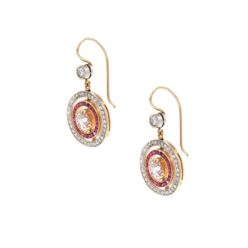 Edwardian Ruby and Diamond Target Earrings