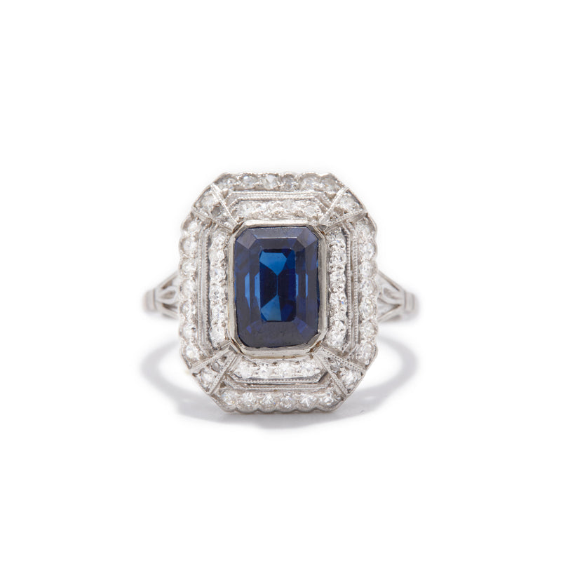Deco Sapphire Double Halo Ring