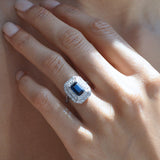 Deco Sapphire Double Halo Ring
