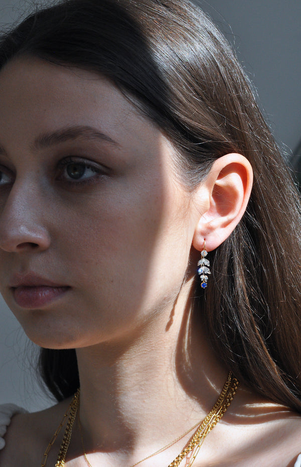 Sapphire and Diamond Leaf Drop Earrings