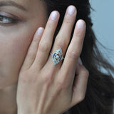Diamond and Sapphire Open Navette Ring
