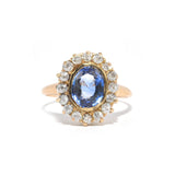 Blue Sapphire Old Mine Cut Diamond Halo Ring
