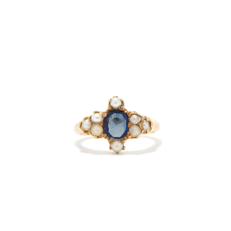 Sapphire and Petite Seed Pearl Ring