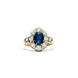 Sapphire Cabochon and Diamond Cluster Ring