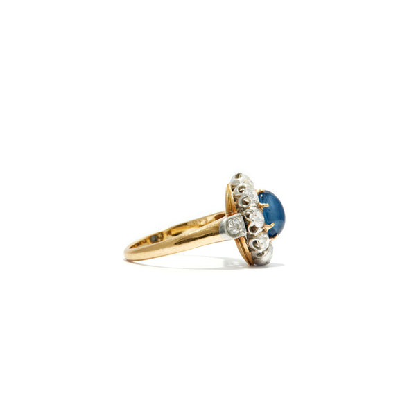 Sapphire Cabochon and Diamond Cluster Ring