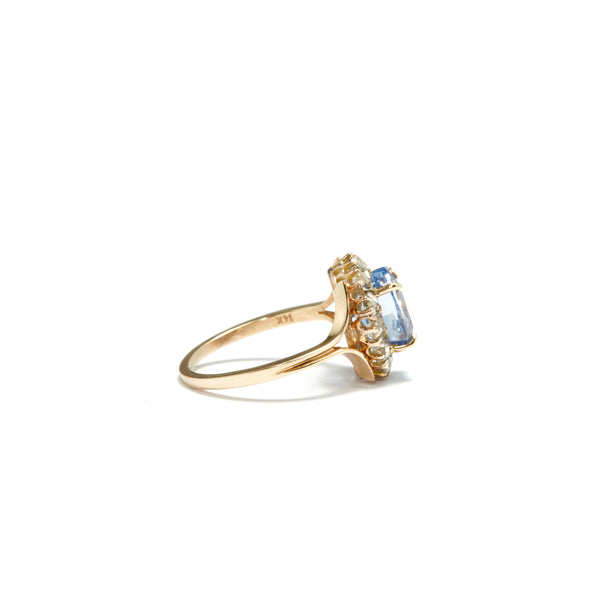 Blue Sapphire and Diamond Cluster Ring