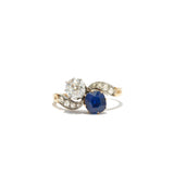 Sapphire and Old Mine Cut Toi et Moi Ring