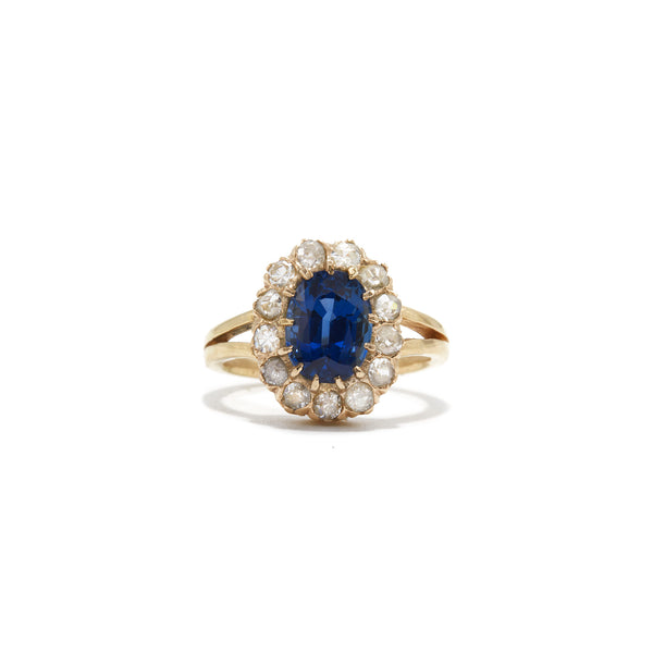 Sapphire and Diamond Halo Ring