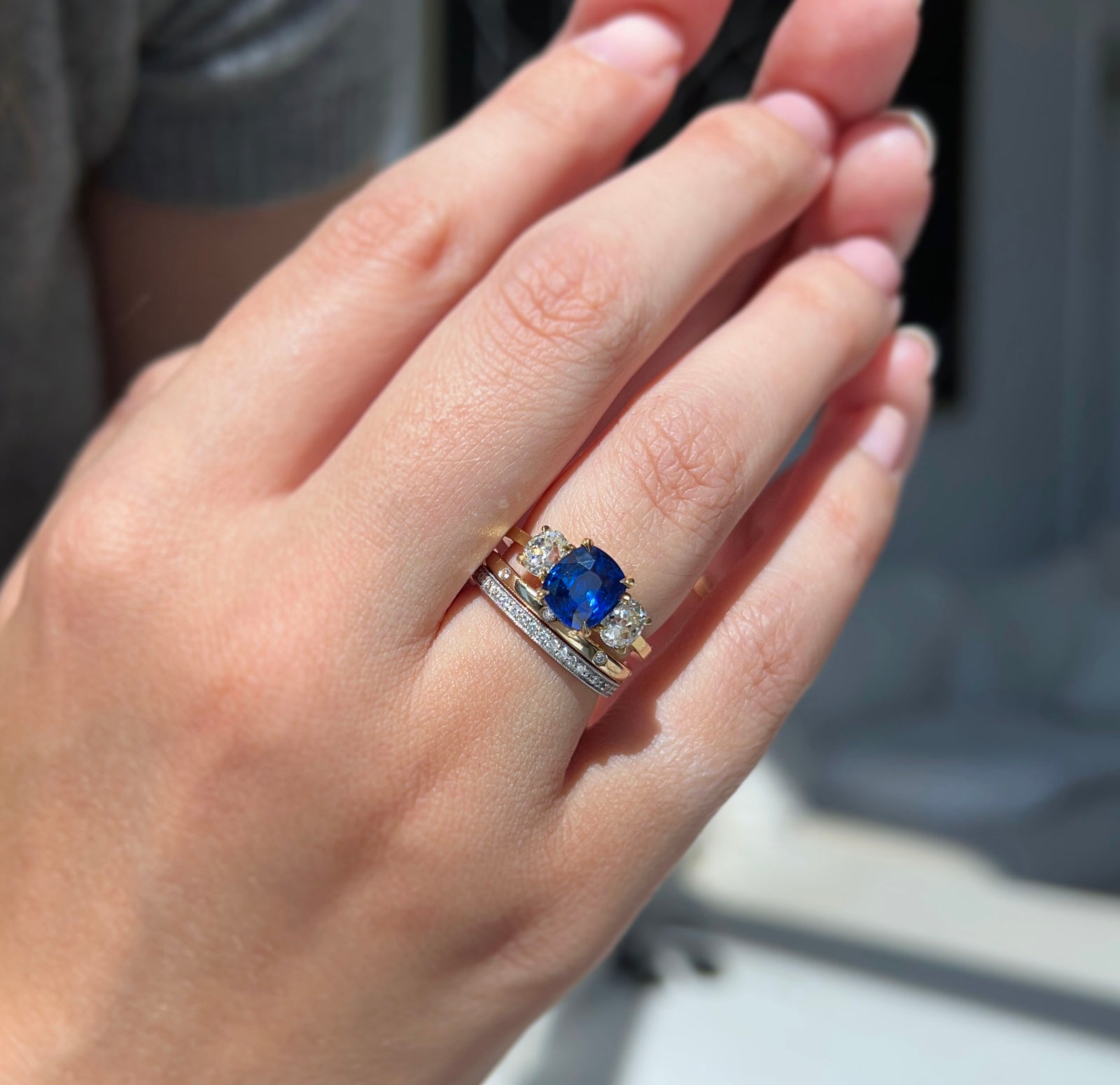 Carat Simone Sapphire and Old Mine Cut Diamond Ring – Ashley
