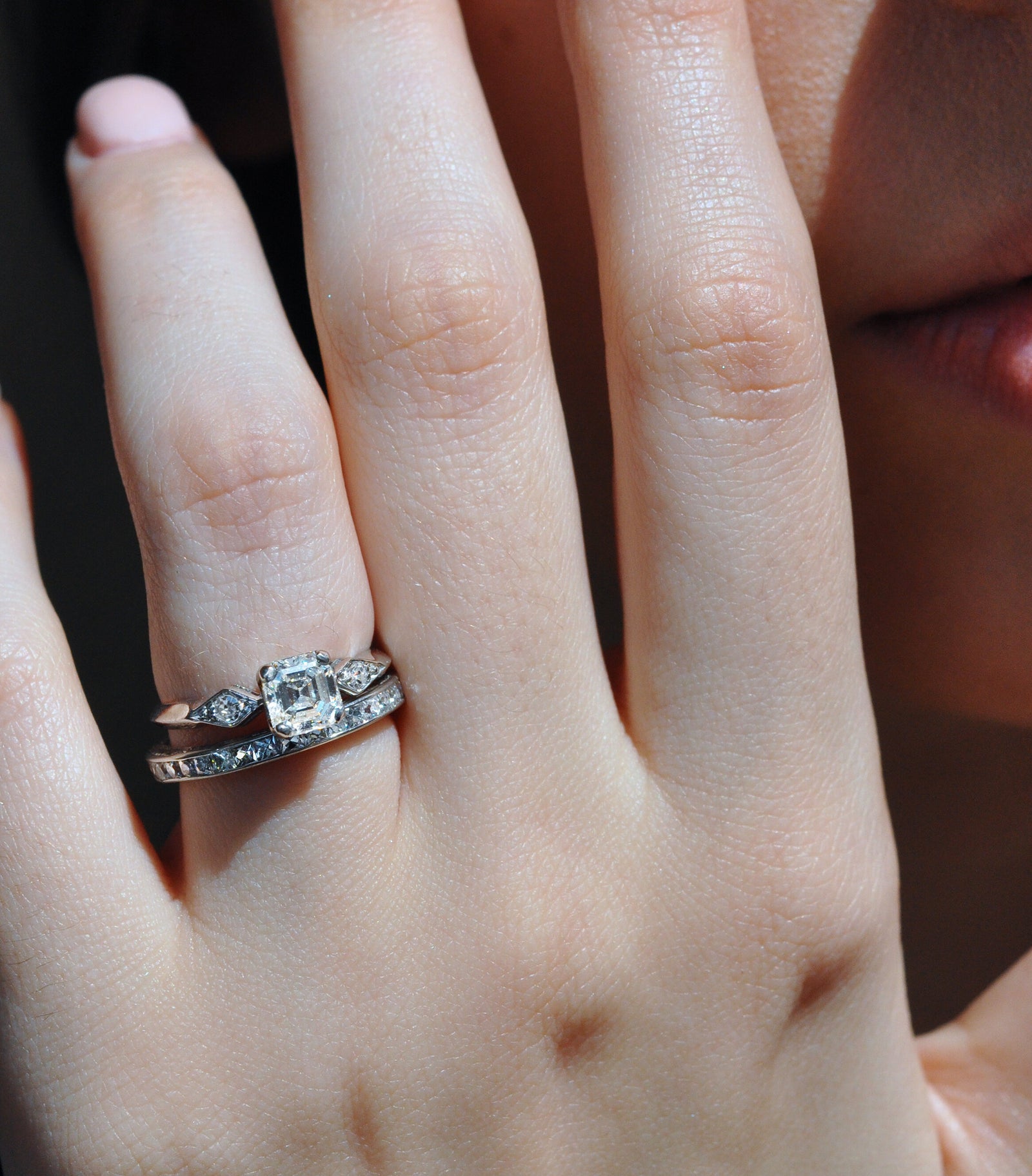 Asscher Cut Diamond with Kite Shaped Accents Ring – Ashley Zhang