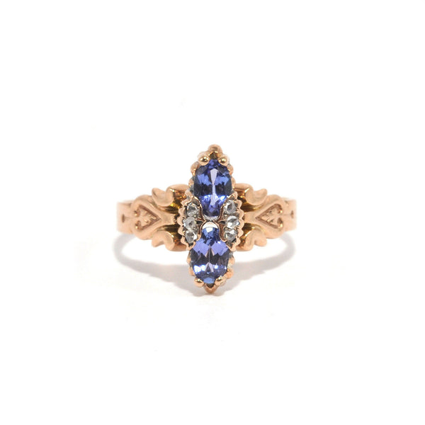 Tanzanite and Diamond Navette Ring