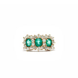 Three Stone Green Emerald and Diamond Ring