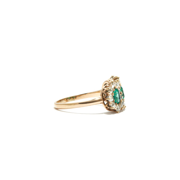 Three Stone Green Emerald and Diamond Ring