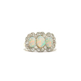 Diamond Halo Three Stone Opal Ring