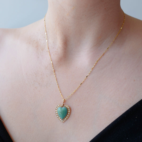 Turquoise and Pearl Heart Pendant