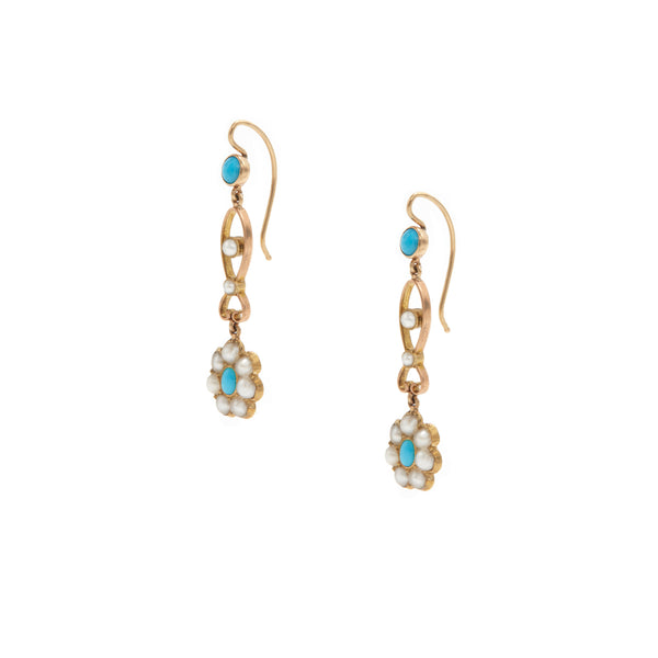 Turquoise and Pearl Flower Earrings