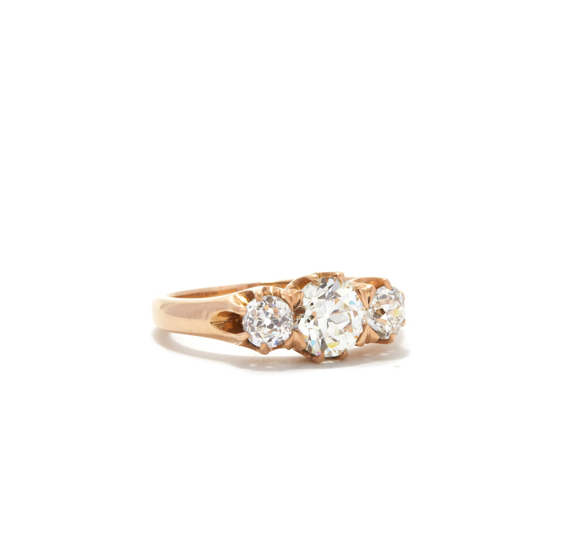 Victorian Rosey Three Diamond Ring